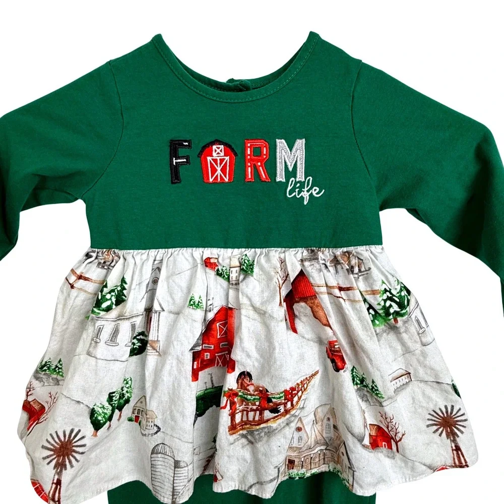 Ricrac‎ & Ruffles Baby Girl Romper 24M Farm Life Christmas Cow Print Outfit